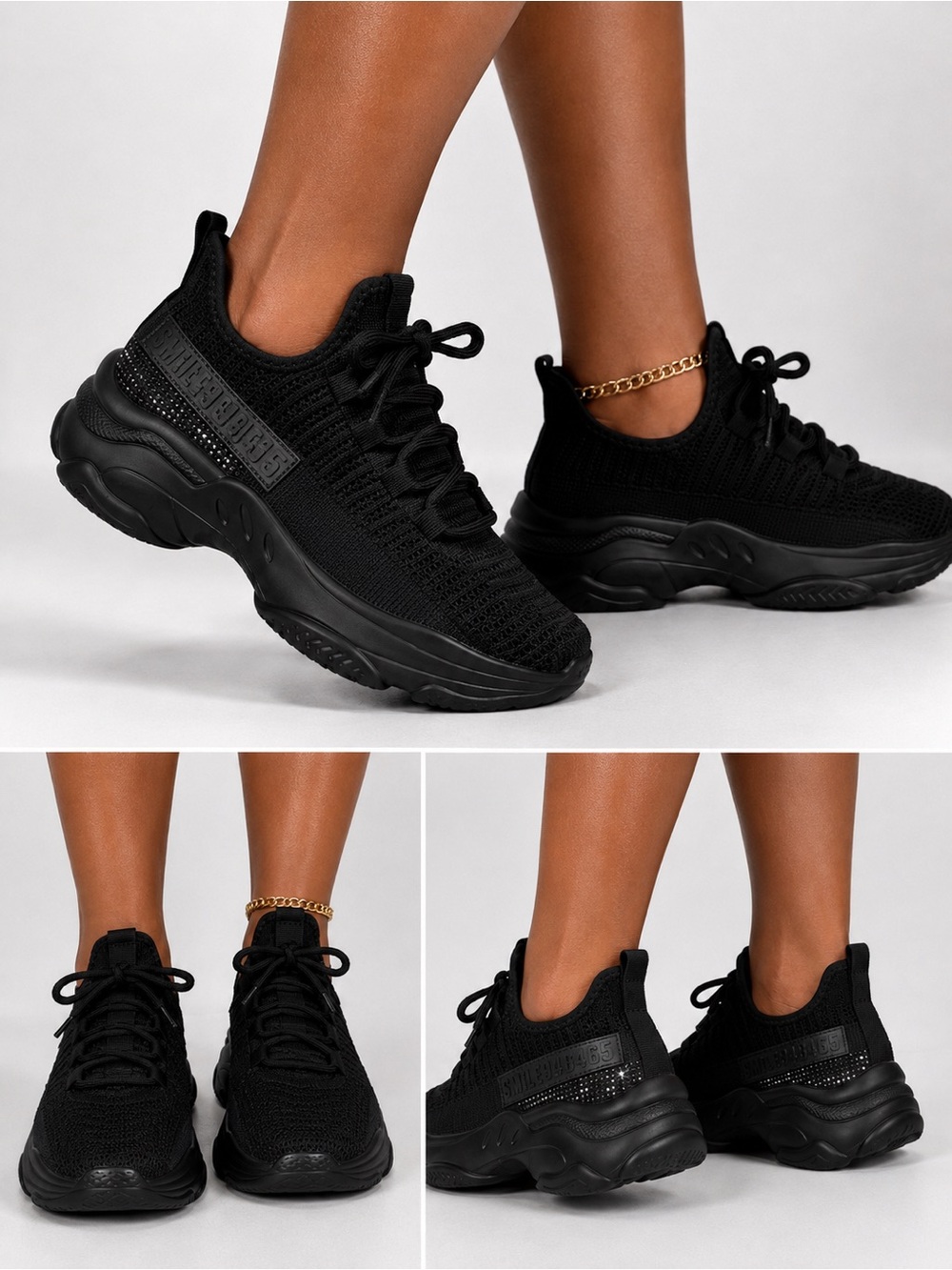 Black Knit Lace-Up Platform Sneakers - Women's Fashion Trainer